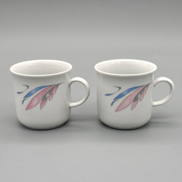 Vintage Kahla GDR Porcelain Pastel Leaf Coffee Cups Set Of 2 From East Germany - Picture 4 of 6